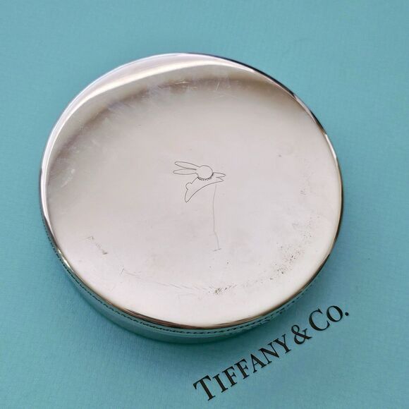 Vintage Tiffany & Co. Rabbit Engaved Silver Tone Handcrafted Pewter Jewelry Box - Picture 3 of 7